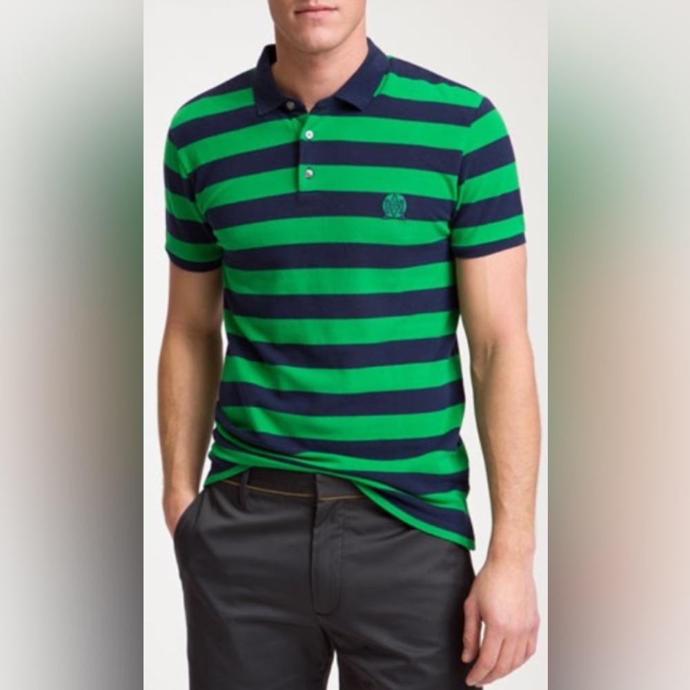 Marc by Marc Jacobs Small Green Blue Striped Polo Shirt